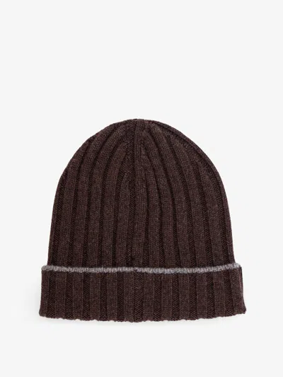 Brunello Cucinelli Men Beanie Cashmere Hat In Brown