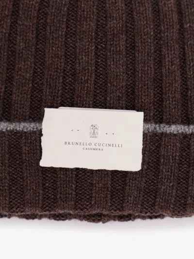 Brunello Cucinelli Men Beanie Cashmere Hat In Brown