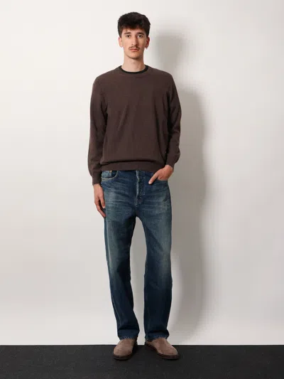 Brunello Cucinelli Cashmere Crew-neck Sweater Ribbed Finish In Brown