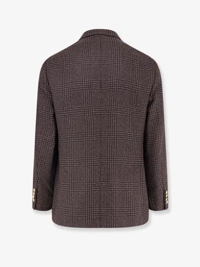 Brunello Cucinelli Wool Blend Blazer With Prince Of Wales Pattern In Brown