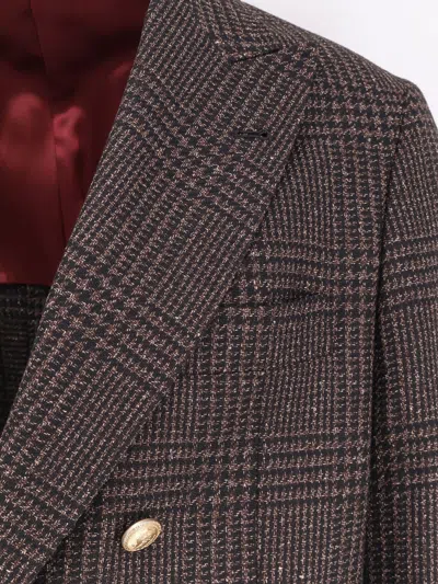 Brunello Cucinelli Wool Blend Blazer With Prince Of Wales Pattern In Brown