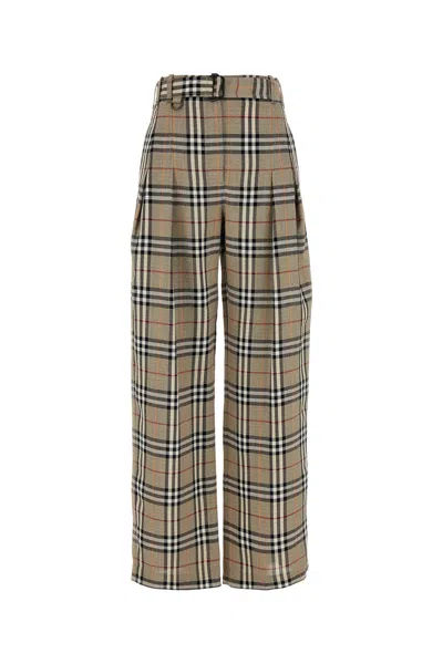 Burberry Brown Embroidered Twill Wide-leg Pant In White