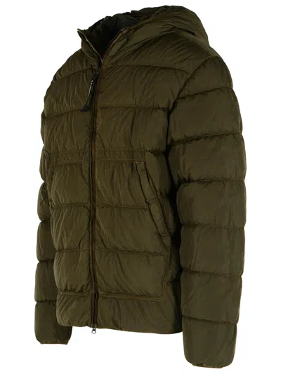 C.p. Company Quilted Green Polyamide Down Jacket With Integrated Sunglasses In Green