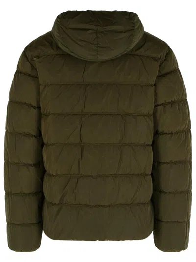 C.p. Company Quilted Green Polyamide Down Jacket With Integrated Sunglasses In Green