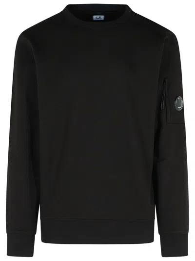 C.p. Company Cp Company Diagonal Raised Fleece Crew Neck Lens Sweatshirt In Black