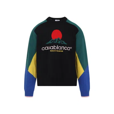 Casablanca Crewneck Merino Wool Jumper In Black