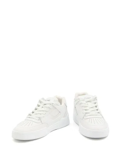 Celine Men Ct-09 Leather Sneakers With Mesh Inserts In White