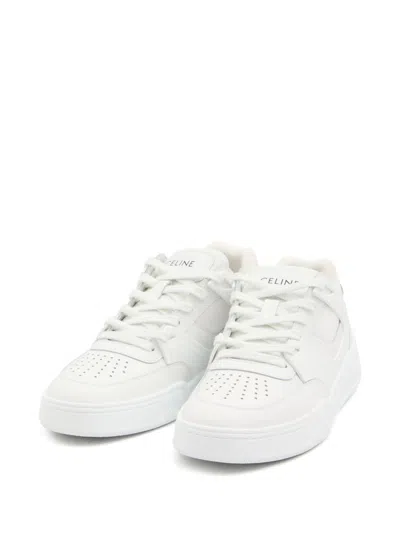 Celine Men Ct-09 Leather Sneakers With Mesh Inserts In White