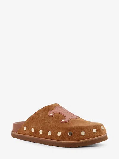 Celine Triomphe Wedge Mules Women In Brown