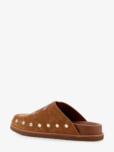 Celine Triomphe Wedge Mules Women In Brown