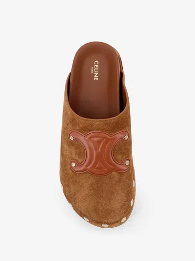 Celine Triomphe Wedge Mules Women In Brown