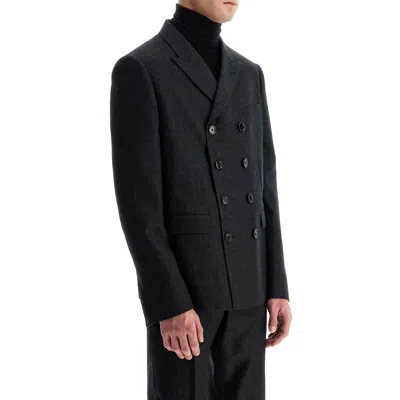 Celine Double-breasted Black Wool Blazer With Tailored Fit In Black
