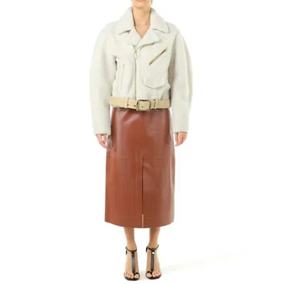 Chloé Suede-trim Shearling Moto Jacket In Neutral
