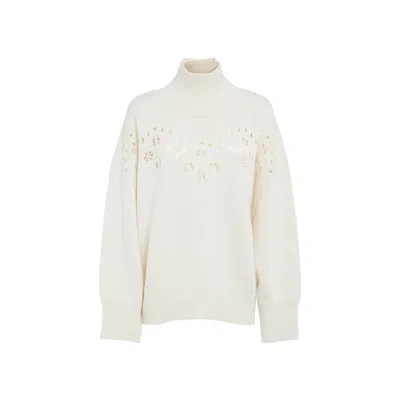 Chloé Pointelle-knit Wool Turtleneck Sweater In Neutral