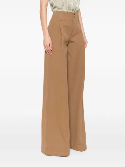 Chloé High-rise And Wide-leg Cotton Canvas Trousers Clothing In Brown