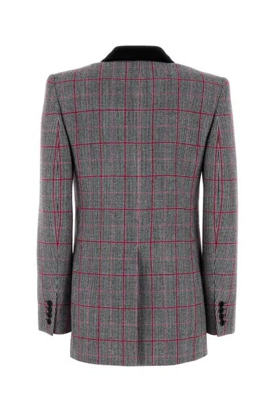 Chloé Double-breasted Velvet-trimmed Checked Wool Blazer