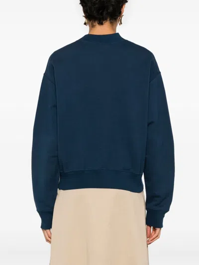 Chloé Blue Crewneck Sweatshirt With Logo Lettering Print In Cotton Woman