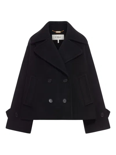 Chloé Double-breasted Notched Lapels Jacket Pockets In Black