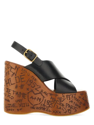 Chloé Maxime Leather Slingback Platform Wedge Sandals