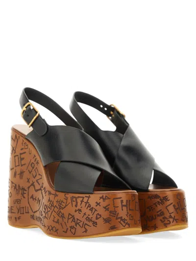 Chloé Maxime Leather Slingback Platform Wedge Sandals