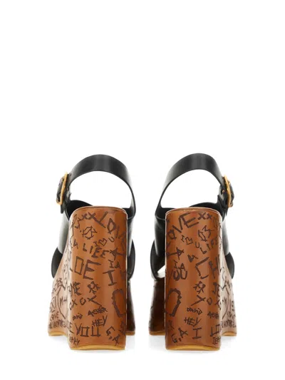 Chloé Maxime Leather Slingback Platform Wedge Sandals