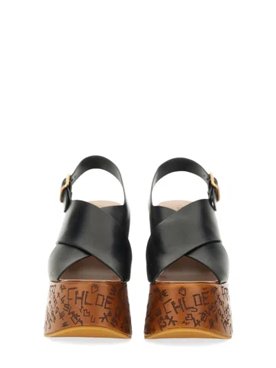 Chloé Maxime Leather Slingback Platform Wedge Sandals