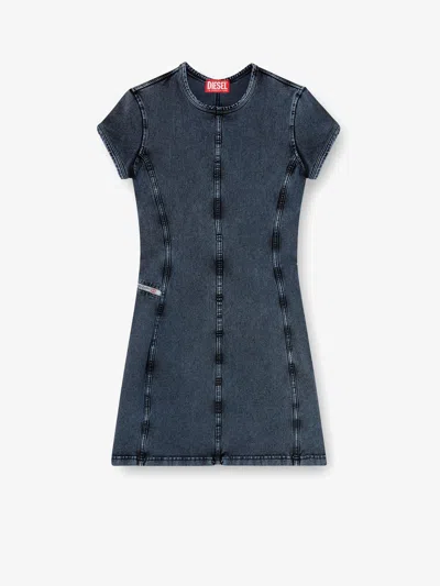 Diesel Mini Dress In Denim-look Jersey In Blue