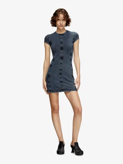 Diesel Mini Dress In Denim-look Jersey In Blue