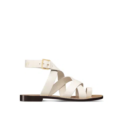 Dior Sun Leather Flat Sandals With Crisscross Straps In Gold