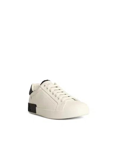 Dolce & Gabbana Men White Calf Leather Portofino Sneakers In Neutral