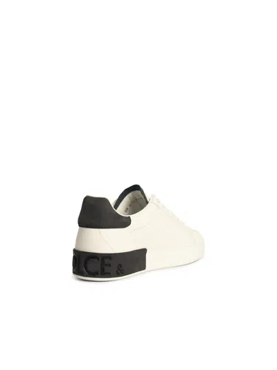 Dolce & Gabbana Men White Calf Leather Portofino Sneakers In Neutral