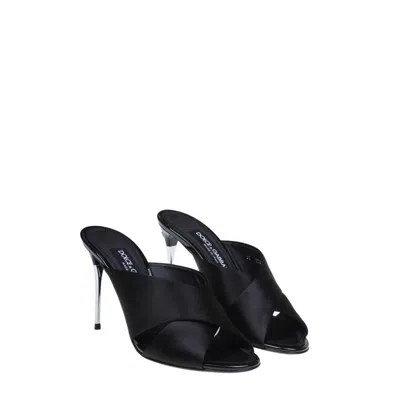 Dolce & Gabbana Satin Sandals With Back Monogram In Black