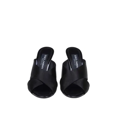 Dolce & Gabbana Satin Sandals With Back Monogram In Black
