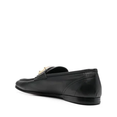 Dolce & Gabbana Logo Plaque Calf Leather Loafers In Black