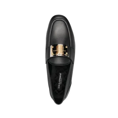Dolce & Gabbana Logo Plaque Calf Leather Loafers In Black