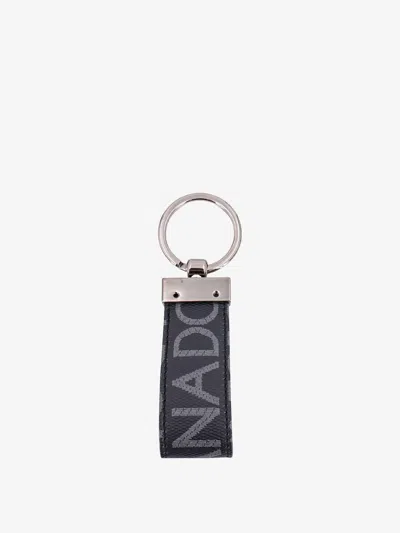 Dolce & Gabbana Men Coated Canvas Keychain With All-over Lettering Logo In Gray