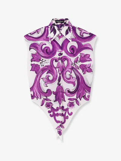Dolce & Gabbana Women Cotton Shirt With Maiolica Print In Purple