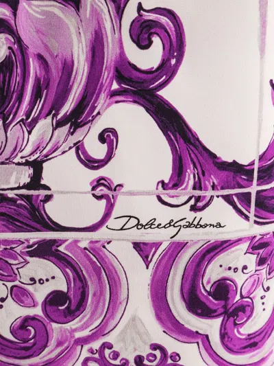 Dolce & Gabbana Maiolica Print Stretch Silk Skirt In Purple