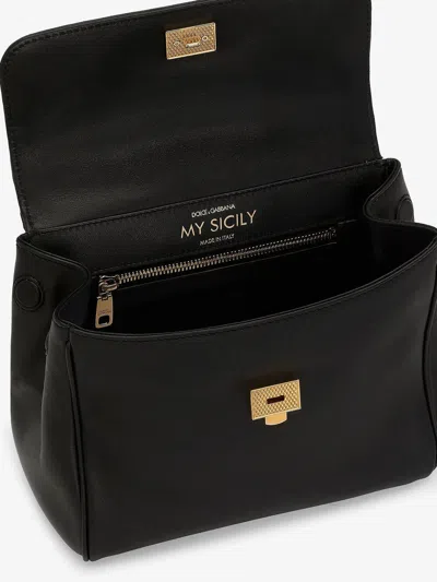 Dolce & Gabbana My Sicily Leather Shoulder Bag In Black