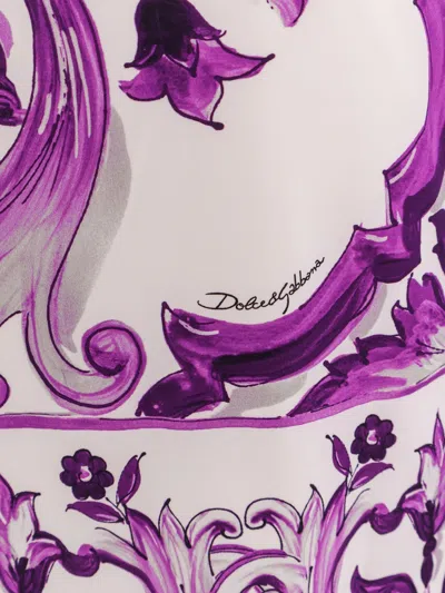 Dolce & Gabbana Violet Crewneck Dress With Rear Zip Closure And All-over Floral Print In Silk Stretch Woman