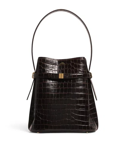 Totême Brown Crocodile-embossed Leather Bucket Bag In Brown