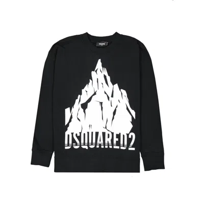 Dsquared2 Black Cotton Sweatshirt With Bold Logo Graphics In Black