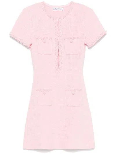 Self-portrait Pink Textured Knit Mini Dress In Pink