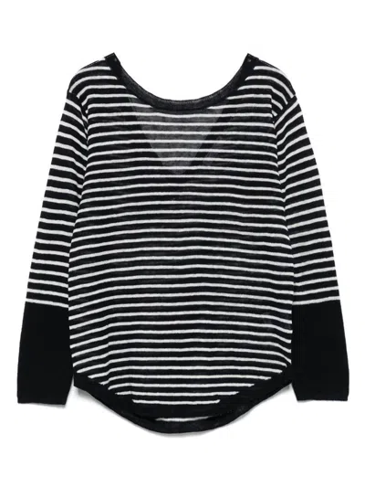 Majestic Filatures Black And White Stripes Linen Sweater