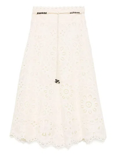Zimmermann Cotton Rhiannon Embroidered Midi Skirt In White