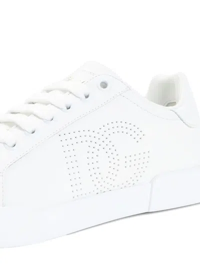 Dolce & Gabbana Women Portofino Low-top Leather Sneakers With Lateral Monogram In White
