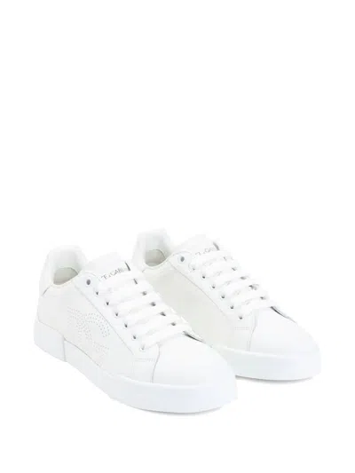 Dolce & Gabbana Women Portofino Low-top Leather Sneakers With Lateral Monogram In White