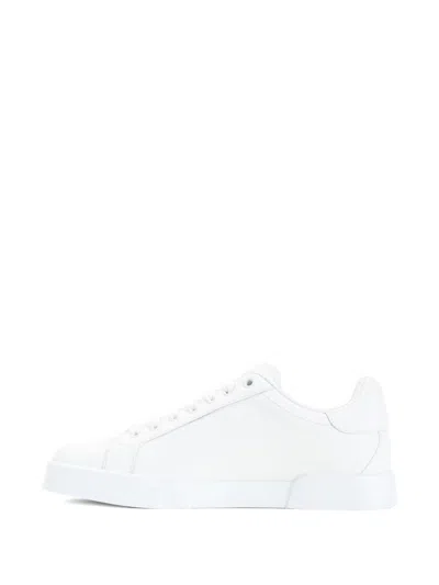 Dolce & Gabbana Women Portofino Low-top Leather Sneakers With Lateral Monogram In White