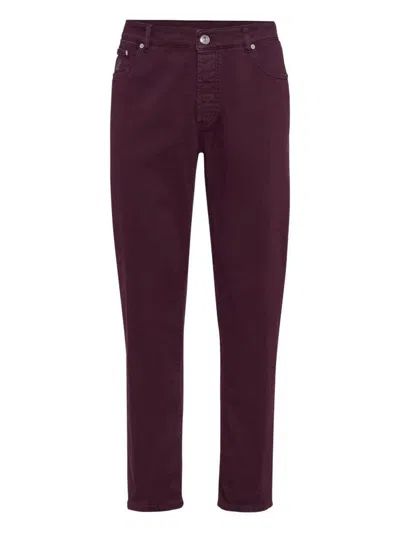 Brunello Cucinelli Cotton Trousers With Front And Back Pockets In Purple