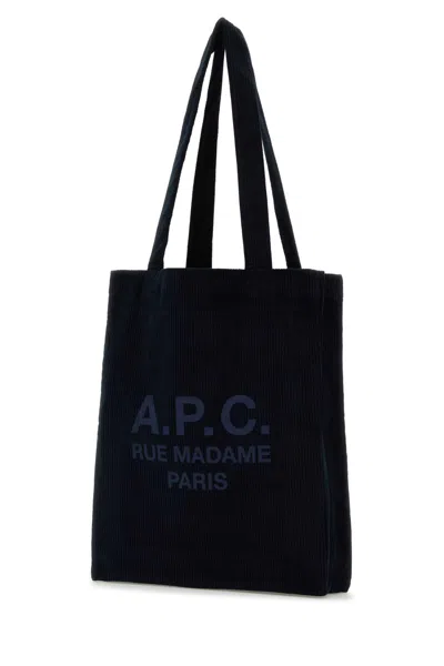 Apc A.p.c. Dark Blue Corduroy Lou Shopping Bag In Blue
